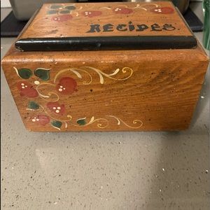 Wood Recipe Box Floral Painted Vintage